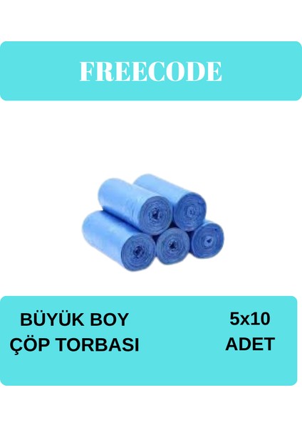 Standart Büyük Boy Çöp Torbası (10 Adet 65 x 80CM 50LT Mavi 5 Rulo)