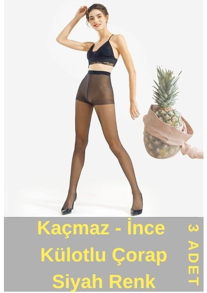 Akrilik Toparlayıcı Ultra Dayanıklı Kaçmaz Ince Külotlu Çorap 3 Adet Siyah