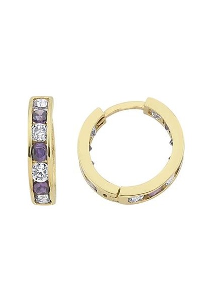 Altın Mor Taşlı Çocuk Küpe modelleri