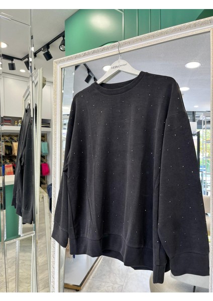 Adn Minik Taşlı Sweat Örme Cupra - Siyah - 3