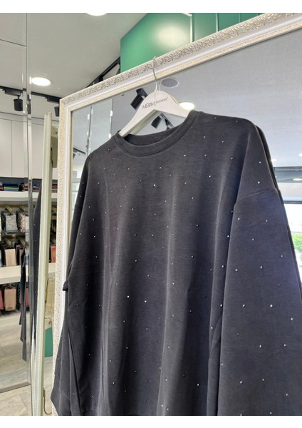 Adn Minik Taşlı Sweat Örme Cupra - Siyah - 3 fiyatları