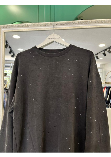 Adn Minik Taşlı Sweat Örme Cupra - Siyah - 3 modelleri