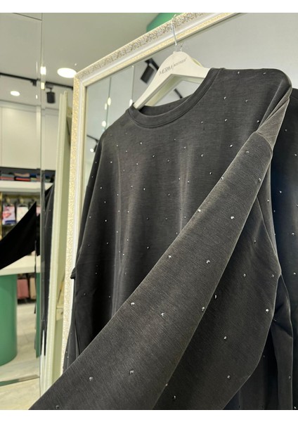 Adn Minik Taşlı Sweat Örme Cupra - Siyah - 3 fırsatları
