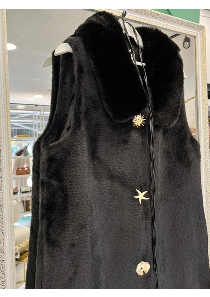 Vatkatex Kürklü Angora Yelek - Siyah - 2 modelleri