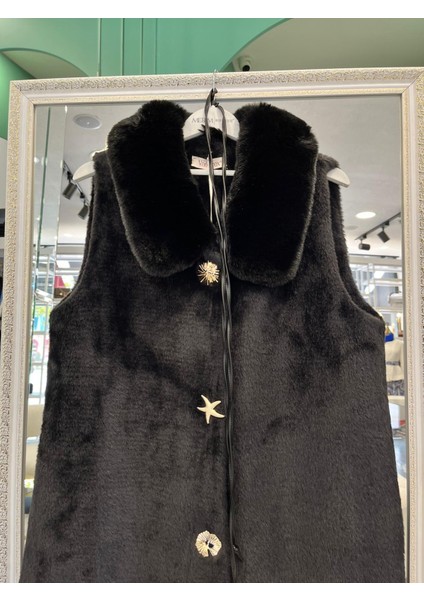 Vatkatex Kürklü Angora Yelek - Siyah - 2 fırsatları