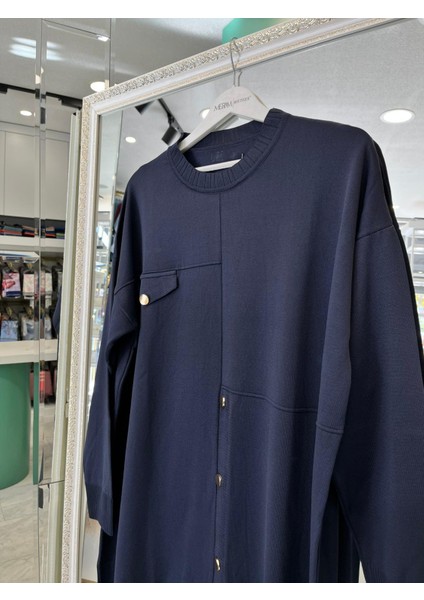 Adn Ince Triko Tunik Düğme Detaylı - Lacivert - 1 modelleri