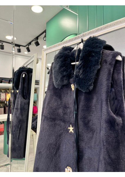 Vatkatex Kürklü Angora Yelek - Lacivert - 2 fiyatları