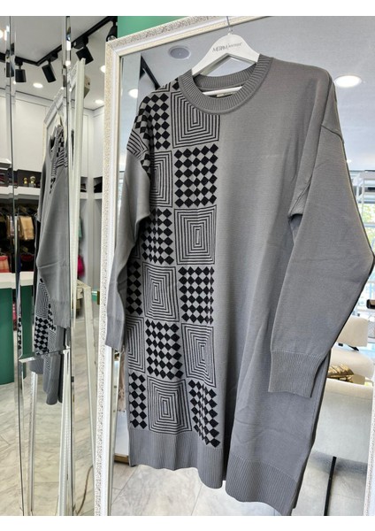 Adn Ince Triko Tunik Simli - Gri - 2