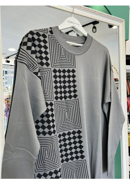 Adn Ince Triko Tunik Simli - Gri - 2 modelleri