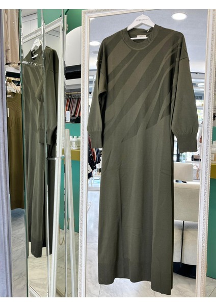 Adn Ince Triko Verev Elbise - Haki - 2