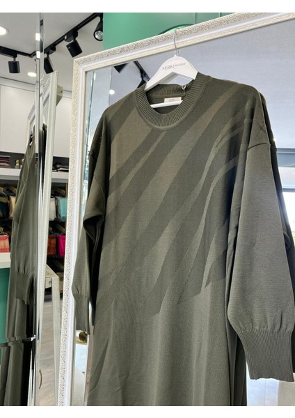 Adn Ince Triko Verev Elbise - Haki - 2 modelleri