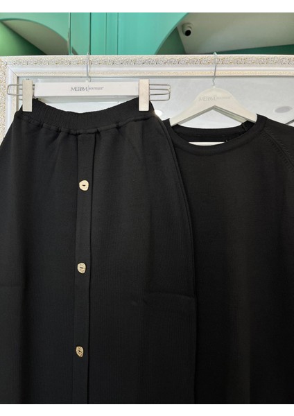 Adn Ince Triko Etekli Takım - Siyah - 2 modelleri