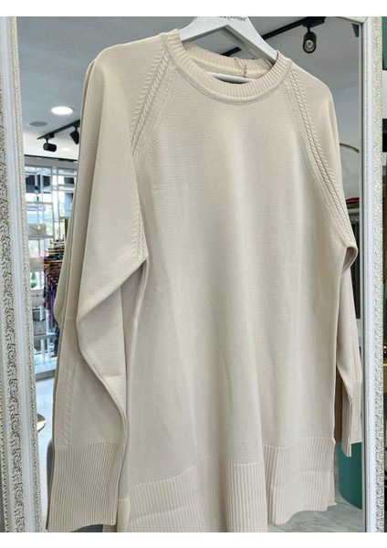 Adn Ince Triko Tunik Saç Örgülü - Taş - 2 modelleri