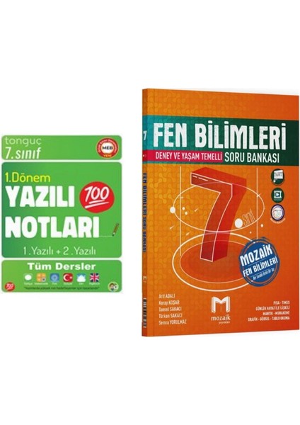 7. Sınıf Yazılı Notları 1. Dönem 1 ve 2. Yazılı ve Mozaik Yayınları 7. Sınıf Fen Bilimleri Soru Bankası