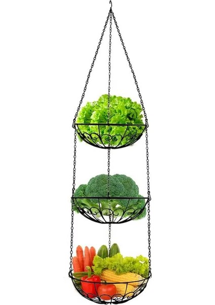 Askılı Ürün Sepeti Tel Meyve Sepeti 3 Katlı Demir Meyve Sepeti Mutfak Meyve Standı Meyve Sebze Depolama Sepeti (Yurt Dışından)