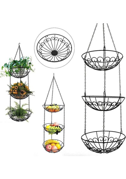 Askılı Ürün Sepeti Tel Meyve Sepeti 3 Katlı Demir Meyve Sepeti Mutfak Meyve Standı Meyve Sebze Depolama Sepeti (Yurt Dışından) indirimleri