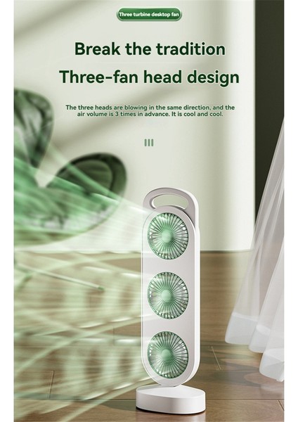 Üçlü Türbin Tasarımlı Fan USB Şarjlı Masaüstü Fan Beyaz ve Yeşil (Yurt Dışından) modelleri