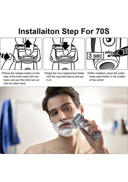 Braun 7 Serisi Folyo Tıraş Makinesi Modelleri 720, 750CC, 760CC, 790CC, 9565, 9595 (3'lü Paket) Için 70S Elektrikli Tıraş Makinesi Başlığı Değişimi (Yurt Dışından) modelleri