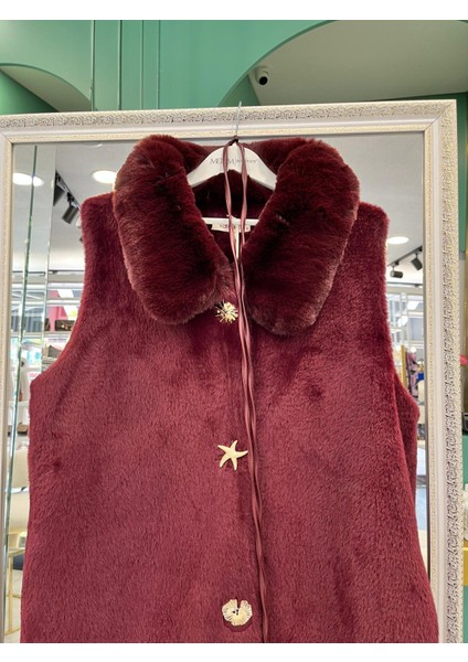 Vatkatex Kürklü Angora Yelek - Bordo - 2 fiyatları