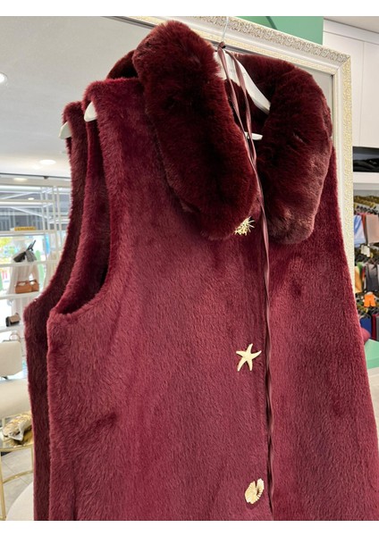 Vatkatex Kürklü Angora Yelek - Bordo - 2 modelleri