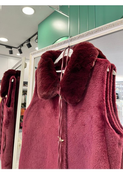 Vatkatex Kürklü Angora Yelek - Bordo - 2 fırsatları