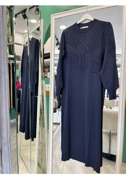 Adn Ince Triko Palmiye Elbise - Lacivert - 2