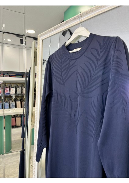 Adn Ince Triko Palmiye Elbise - Lacivert - 2 modelleri