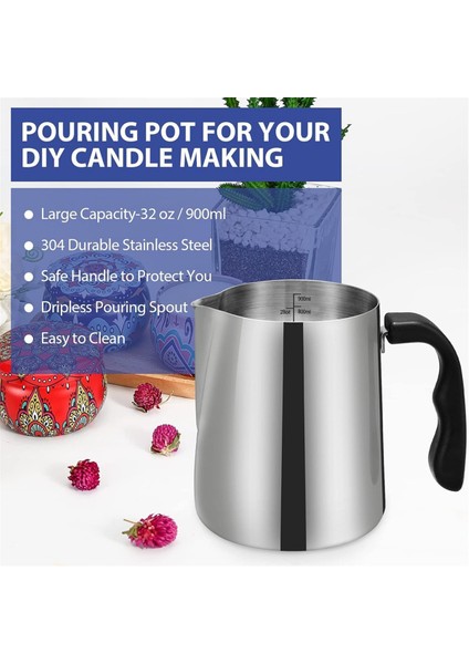 Mum Yapımı Için Damlamayan Dökme Ağzı ve Isıya Dayanıklı Saplı 32OZ Paslanmaz Çelik Mum Eritme Kabı (Yurt Dışından) indirimleri