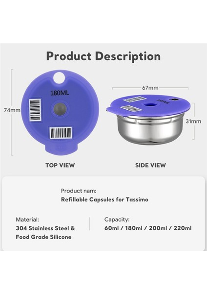 Bosch Tassimo Makinesi Için Kahve Kapsül Pod'u, Yeniden Doldurulabilir Filtre Pod'u, Silikon Kapak Değiştirme, 220 ml Espresso Kahve (Yurt Dışından) indirimleri