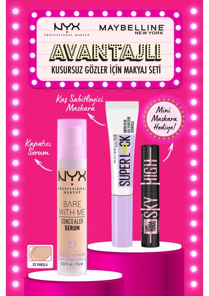 Bare With Me 03 & Superlock Göz Alıcı Göz Makyajı Seti & Sky High Mini Maskara Hediyeli