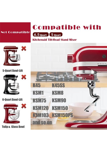 Kitchenaid 4,5-5 Quart Eğimli Başlıklı Stand Mikseri Için Spiral Hamur Kancası, Kitchenaid Aparatı Için Hamur Kancası Yedeği (Yurt Dışından) indirimleri
