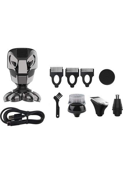 5'i 1 Arada 4d Erkek Kel Elektrikli Tıraş Makinesi 7 Yüzen Bıçak Sakal Burun Kulak Kılı Düzeltici Erkek Yüz Temizleme Fırçası (Yurt Dışından)