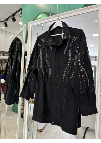 Adn Taşlı Ceket Cupra Karışımlı - Siyah - 4