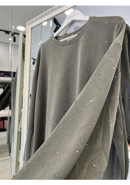 Adn Minik Taşlı Sweat Örme Cupra - Haki - 3 fiyatları