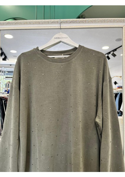 Adn Minik Taşlı Sweat Örme Cupra - Haki - 3 fırsatları