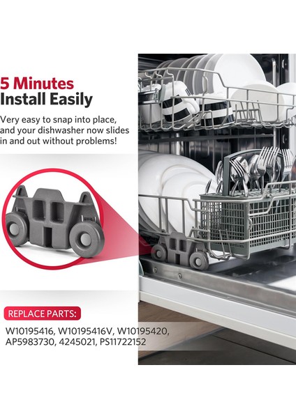 Kitchenaid Whirlpool Maytag Kenmore Bulaşık Rafı Yedek Parçaları Için 4 Adet W10195416 Bulaşık Makinesi Tekerlekleri Alt Rafı (Yurt Dışından)