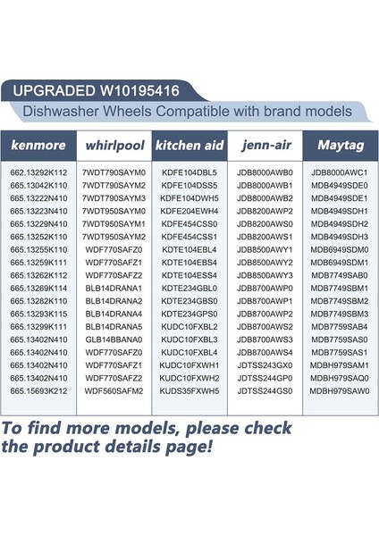 Kitchenaid Whirlpool Maytag Kenmore Bulaşık Rafı Yedek Parçaları Için 4 Adet W10195416 Bulaşık Makinesi Tekerlekleri Alt Rafı (Yurt Dışından) fırsatları