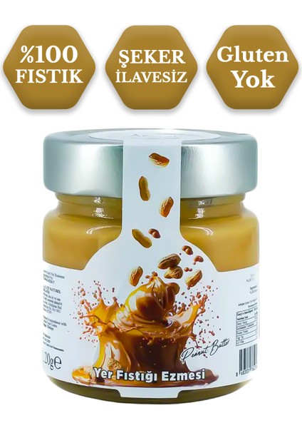 %100 Yer Fıstığı Ezmesi Şekersiz Glutensiz 220 G
