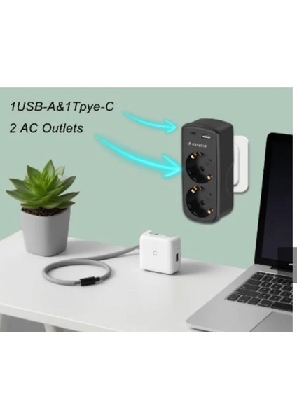 2 Priz 1 USB 1 Type-C Girişli Duvar Tipi Akım Koruma ve Güvenlik Kapaklı Priz fiyatları