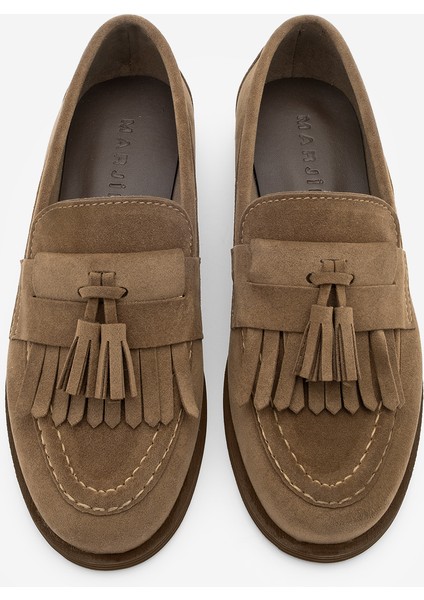 Kadın Loafer Püsküllü Günlük Ayakkabı Petlin Taba Süet