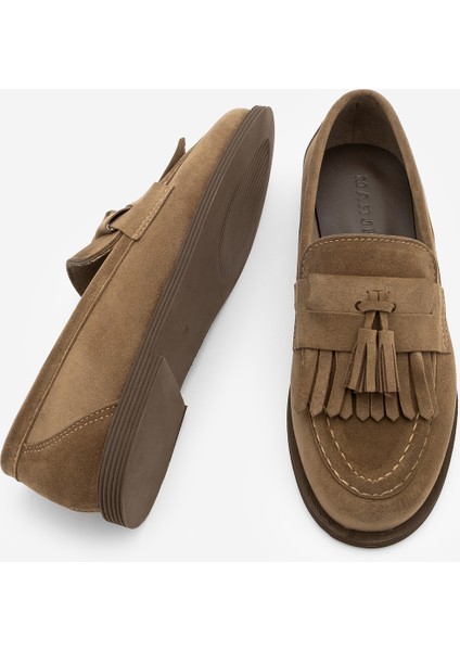 Kadın Loafer Püsküllü Günlük Ayakkabı Petlin Taba Süet