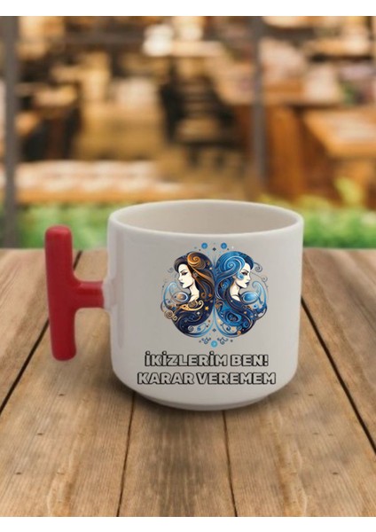 Ikizler Burcu Görselli Kahve Bardağı Seramik Kupa - Seramik Çay, Kahve Hediyelik Bardağı