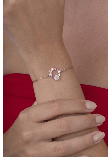 Inci Taneli Manolya Çiçeği Kadın Gümüş Bileklik