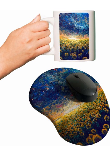Ayçiçeği Tarlası Yağlı Boya Mouse Pad + Kupa Bardak Mug fiyatları