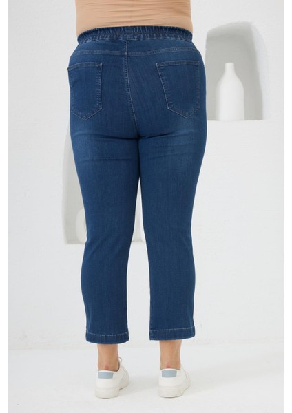 Büyük Beden Taş Detay Denim Kapri Lacivert indirimleri