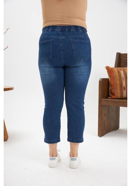 Büyük Beden Taş Detay Denim Kapri Kim. Mavi fırsatları