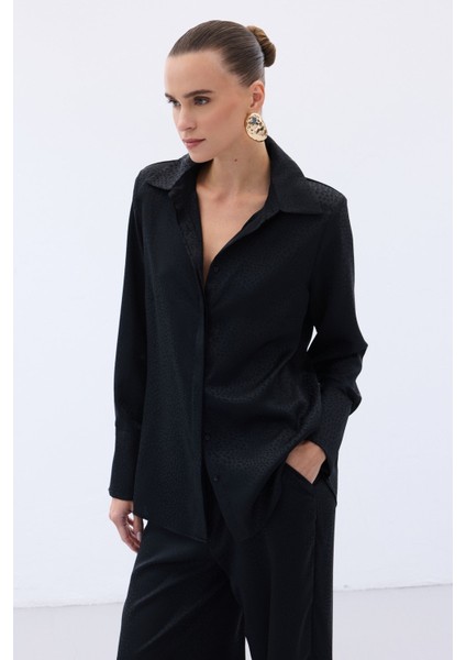 Jakarlı Düz Gömlek - Siyah