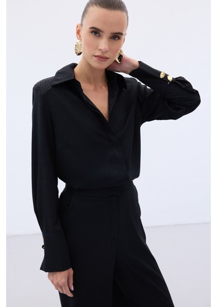 Jakarlı Düz Gömlek - Siyah fiyatları