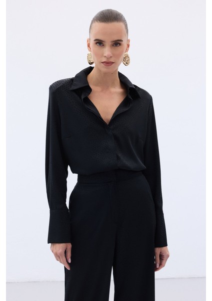 Jakarlı Düz Gömlek - Siyah fırsatları