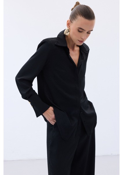 Jakarlı Düz Gömlek - Siyah indirimleri